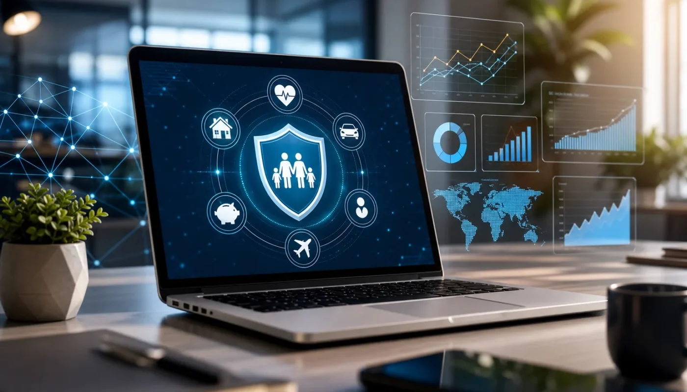 Contrat d'assurance vie en ligne avec graphique financier moderne