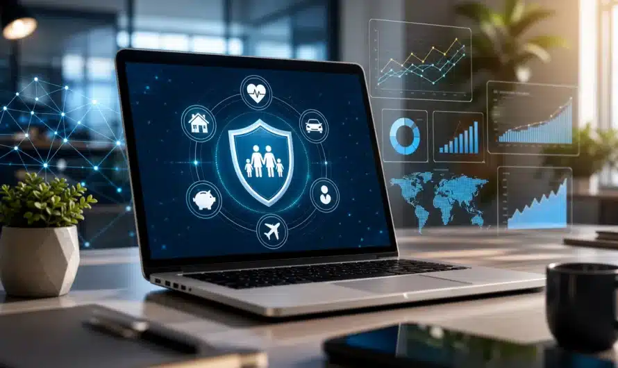 Contrat d'assurance vie en ligne avec graphique financier moderne