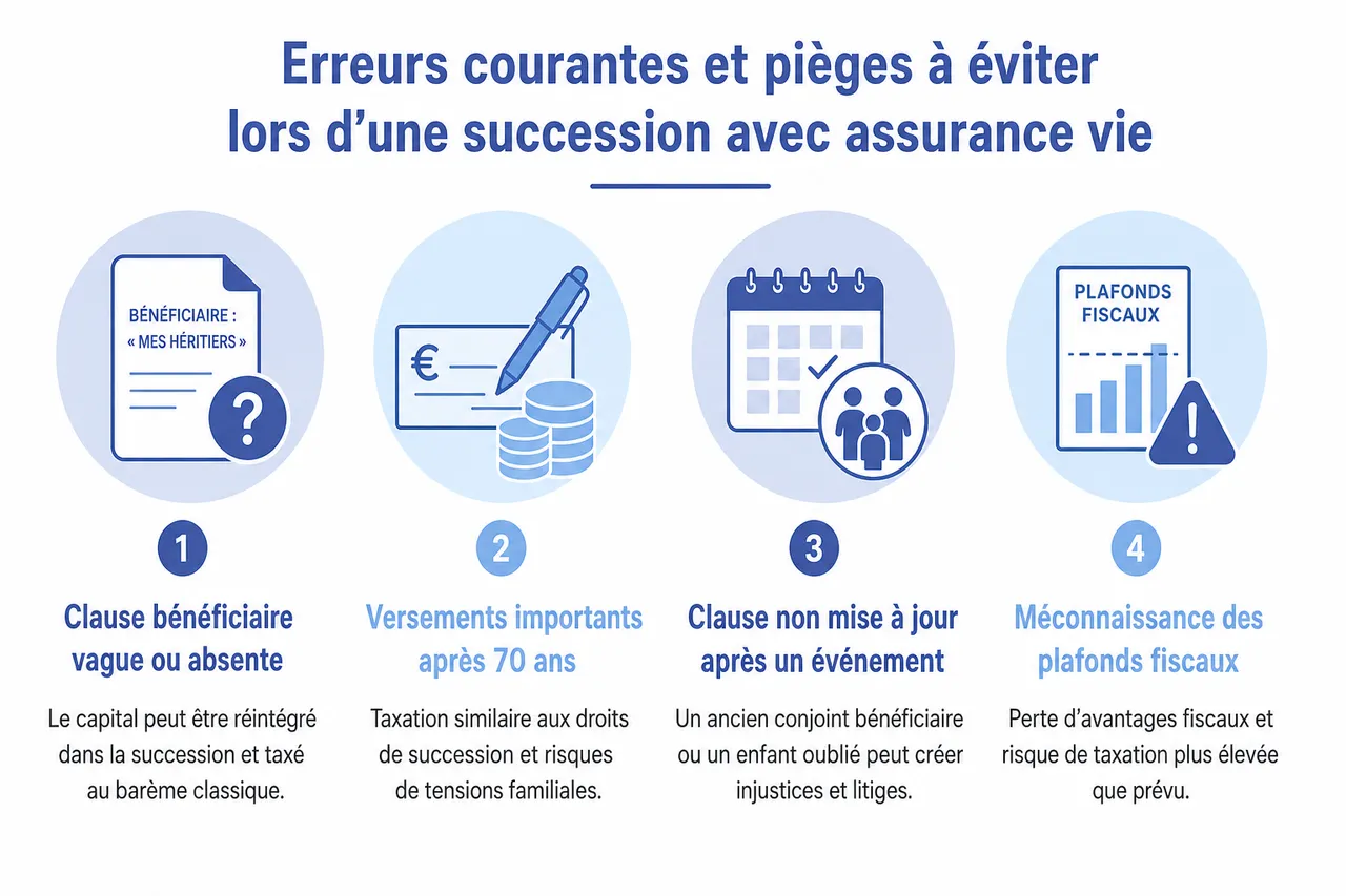 assurance vie et succession: règles, plafonds et pièges à éviter pour transmettre votre patrimoine , Erreurs courantes et pièges à éviter lors d’une succession avec assurance vie