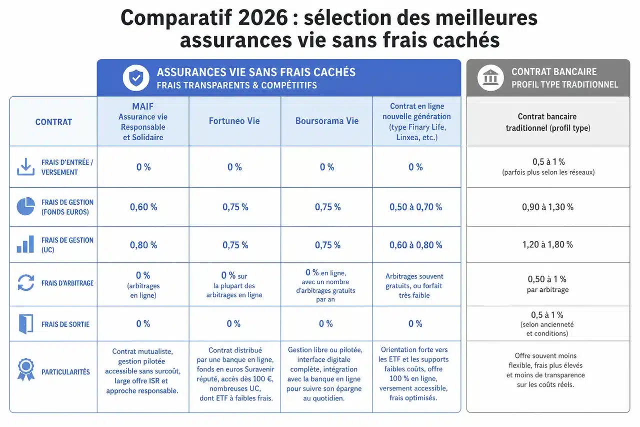 Comparatif 2026 des assurances vie sans frais cachés , Comparatif 2026: sélection des meilleures assurances vie sans frais cachés