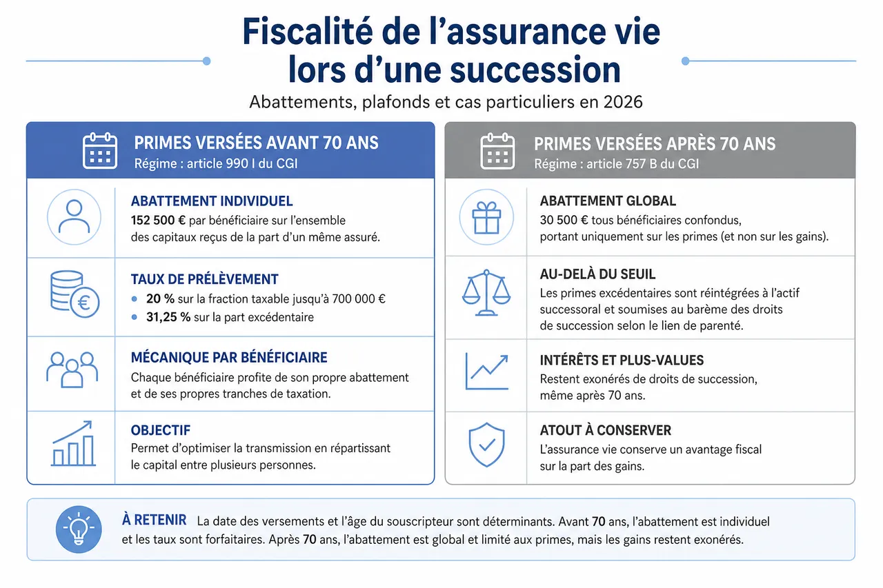 Assurance vie dans la succession ou hors succession? comment organiser votre clause bénéficiaire , Fiscalité de l’assurance vie lors d’une succession: abattements, plafonds et cas particuliers