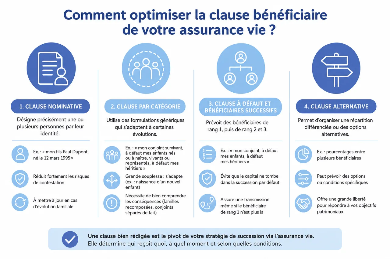 Assurance vie dans la succession ou hors succession? comment organiser votre clause bénéficiaire , Comment optimiser la clause bénéficiaire de votre assurance vie?
