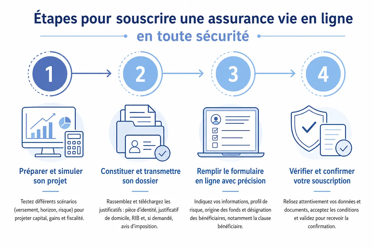 Assurance vie en ligne: comment comparer les contrats et éviter les mauvaises surprises , Étapes pour souscrire une assurance vie en ligne en toute sécurité