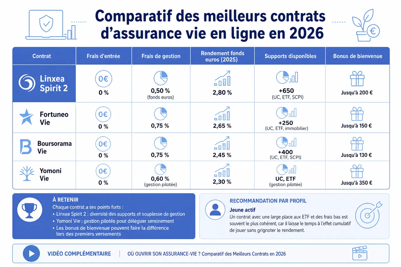 Comment choisir son assurance vie en ligne en 2026? , Comparatif des meilleurs contrats d’assurance vie en ligne en 2026