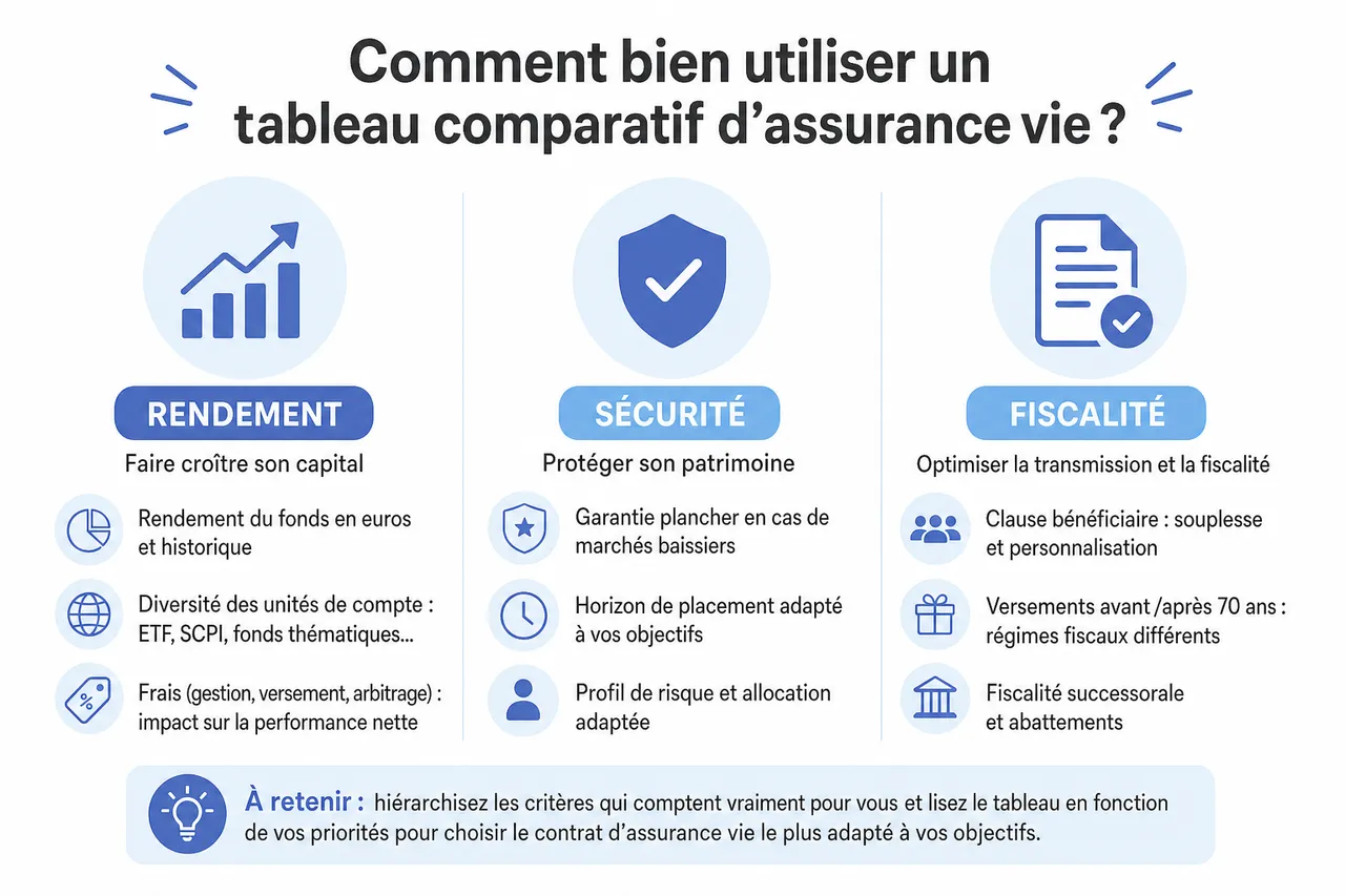 Comment lire et utiliser un tableau comparatif d'assurance vie? , Comment bien utiliser un tableau comparatif d’assurance vie?