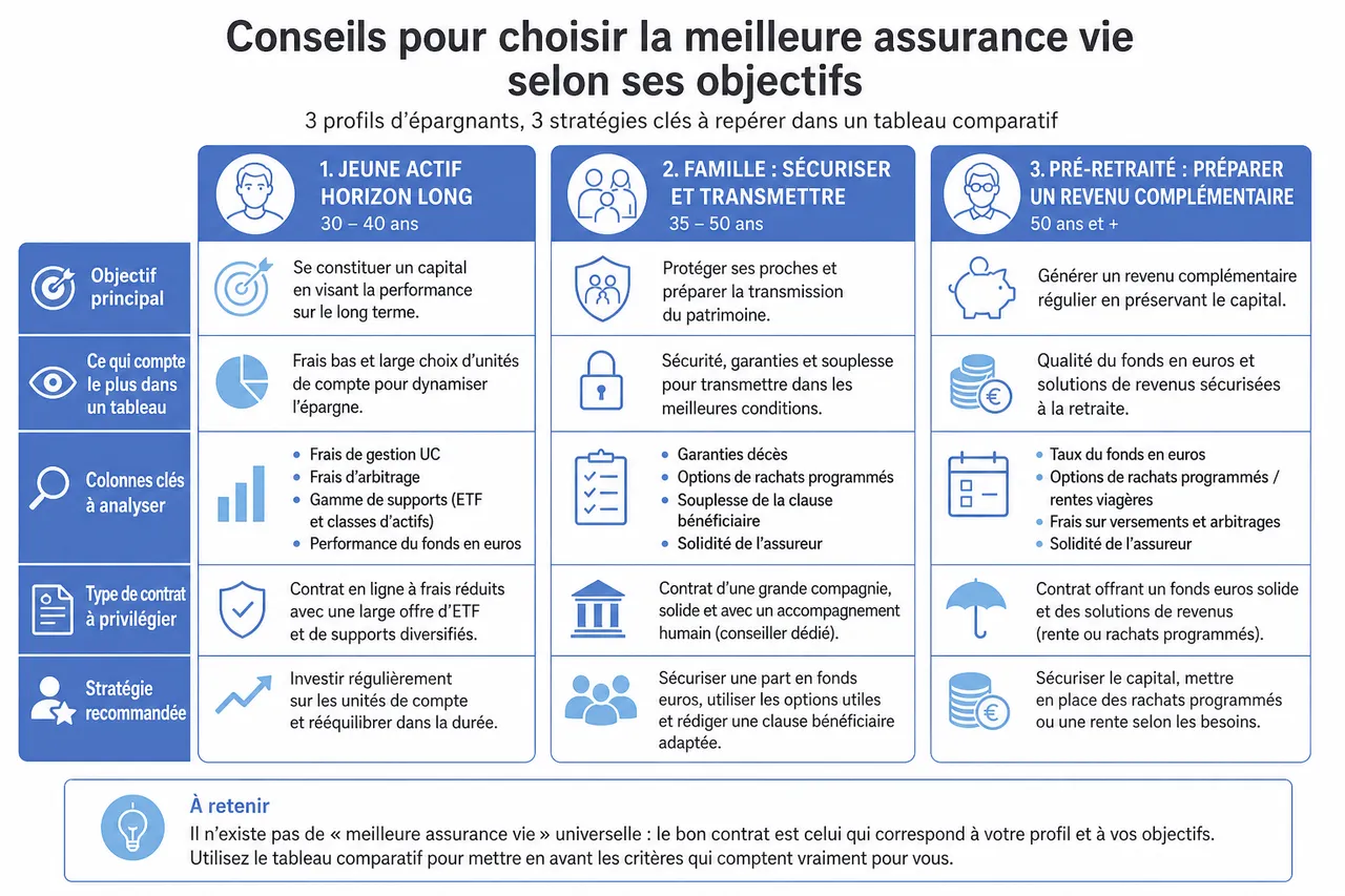 Comment lire et utiliser un tableau comparatif d'assurance vie? , Conseils pour choisir la meilleure assurance vie selon ses objectifs