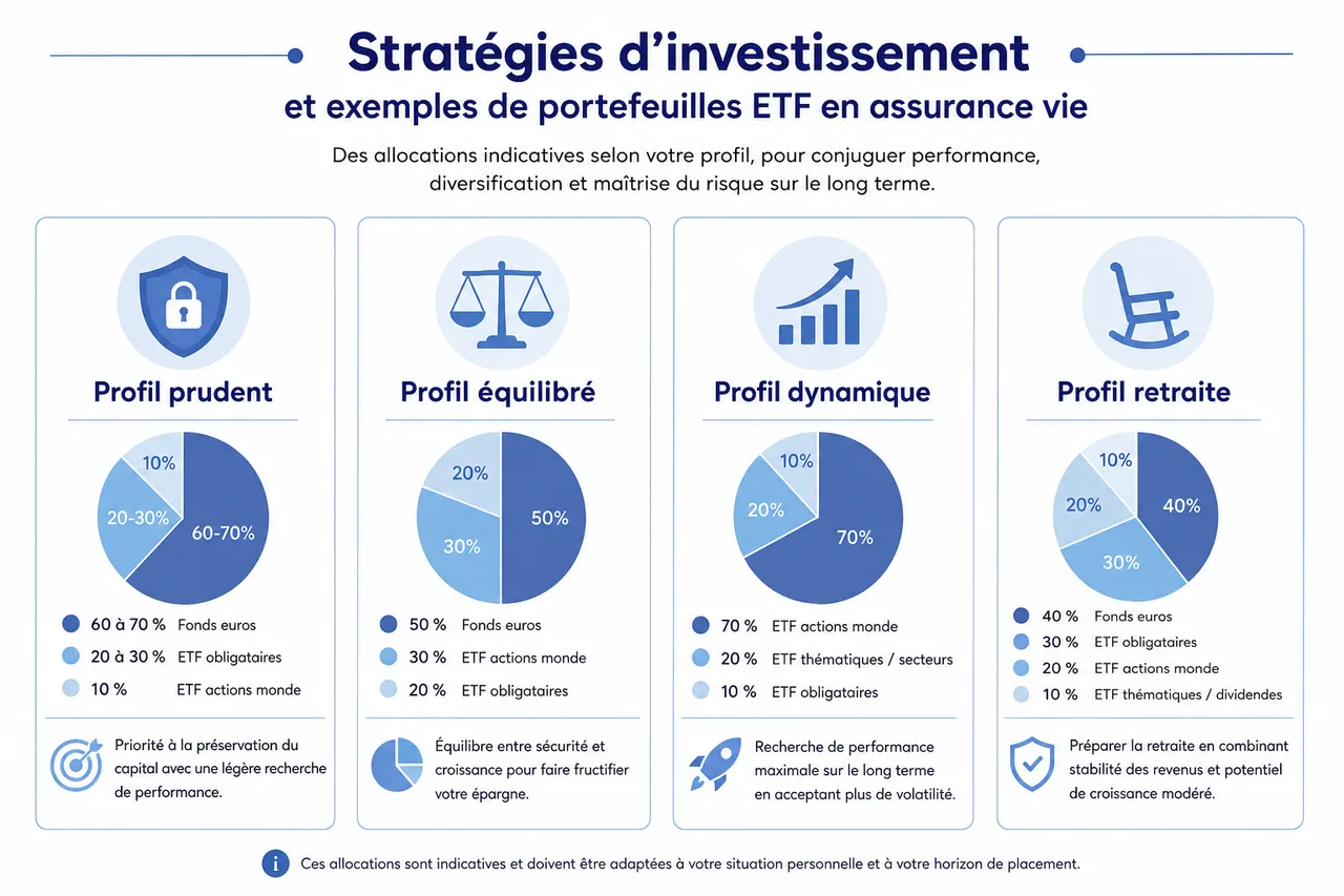 Comment utiliser les ETF dans votre assurance vie pour dynamiser votre rendement sur le long terme? , Stratégies d’investissement et exemples de portefeuilles ETF en assurance vie