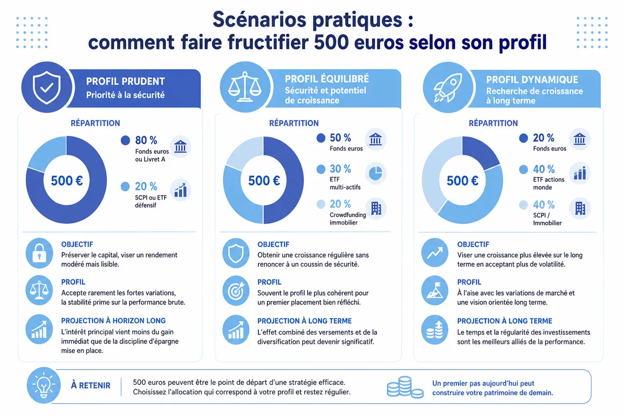 Placement de 500 euros: assurance vie et alternatives rentables en 2026 , Scénarios pratiques: comment faire fructifier 500 euros selon son profil