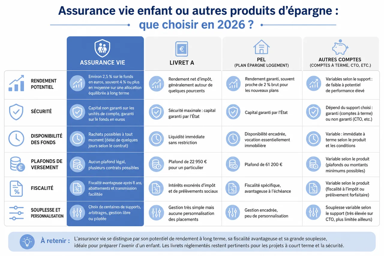 Ouvrir une assurance vie pour un enfant, bonne idée ou fausse bonne solution pour l’aider à démarrer dans la vie? , Assurance vie enfant ou autres produits d’épargne: que choisir en 2026?