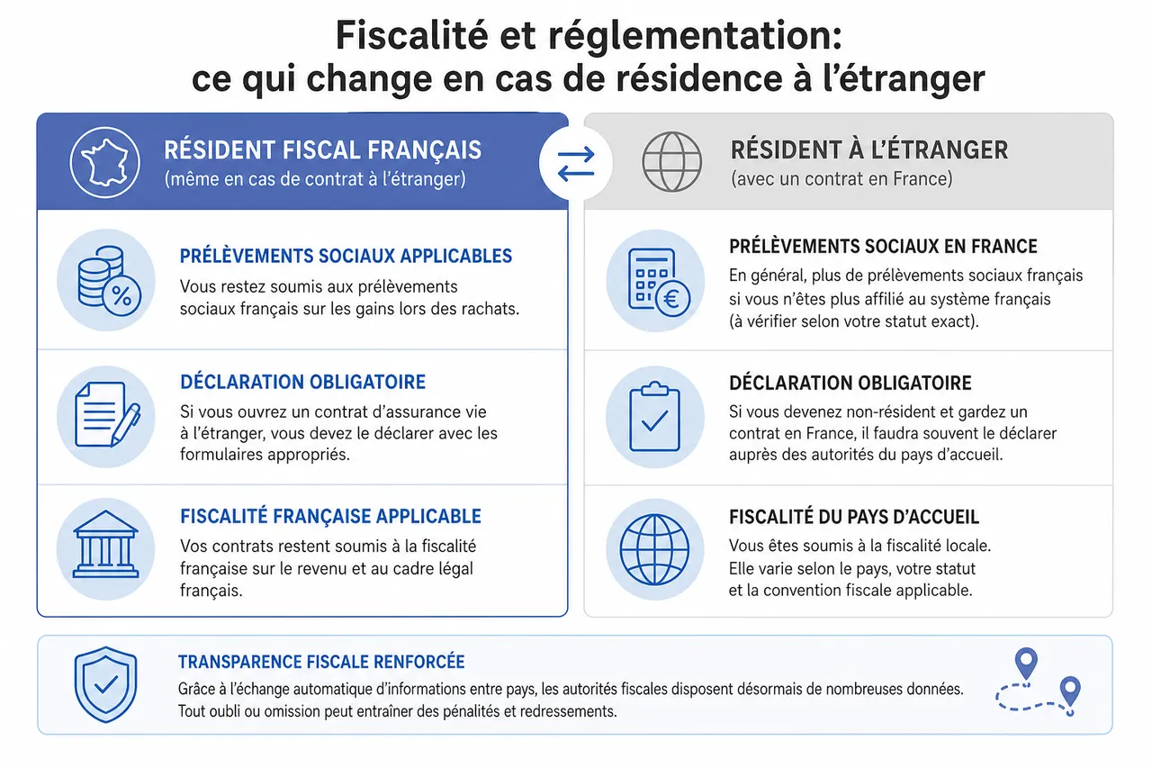Que se passe-t-il pour votre assurance vie si vous partez vivre à l’étranger? , Fiscalité et réglementation: ce qui change en cas de résidence à l’étranger