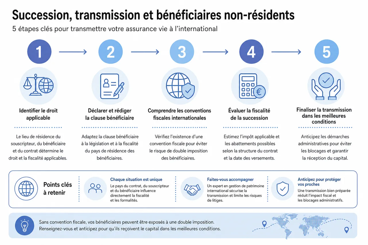 Que se passe-t-il pour votre assurance vie si vous partez vivre à l’étranger? , Succession, transmission et bénéficiaires non-résidents