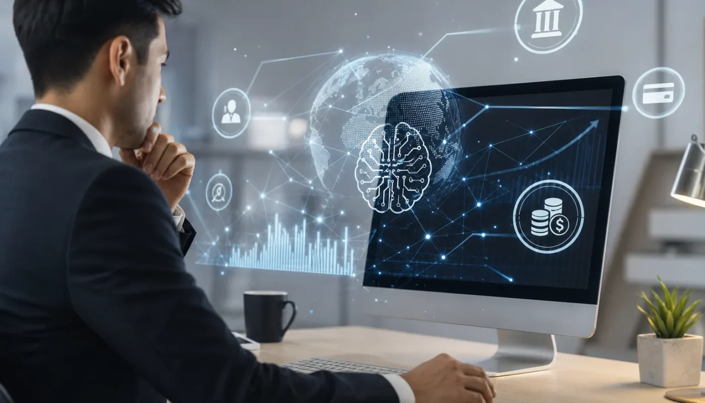 Robot financier analysant des données d’épargne et d’investissement
