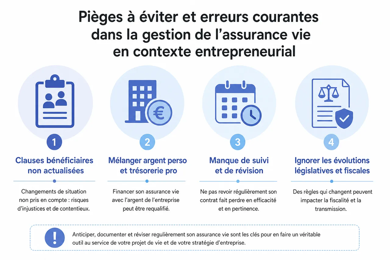 Assurance vie et dirigeant d’entreprise, comment utiliser les contrats à titre personnel sans les mélanger avec la trésorerie pro , Pièges à éviter et erreurs courantes dans la gestion de l’assurance vie en contexte entrepreneurial