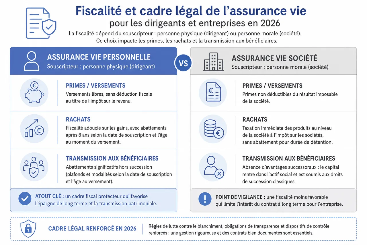 Assurance vie et dirigeant d’entreprise, comment utiliser les contrats à titre personnel sans les mélanger avec la trésorerie pro , Fiscalité et cadre légal de l’assurance vie pour les dirigeants et entreprises en 2026