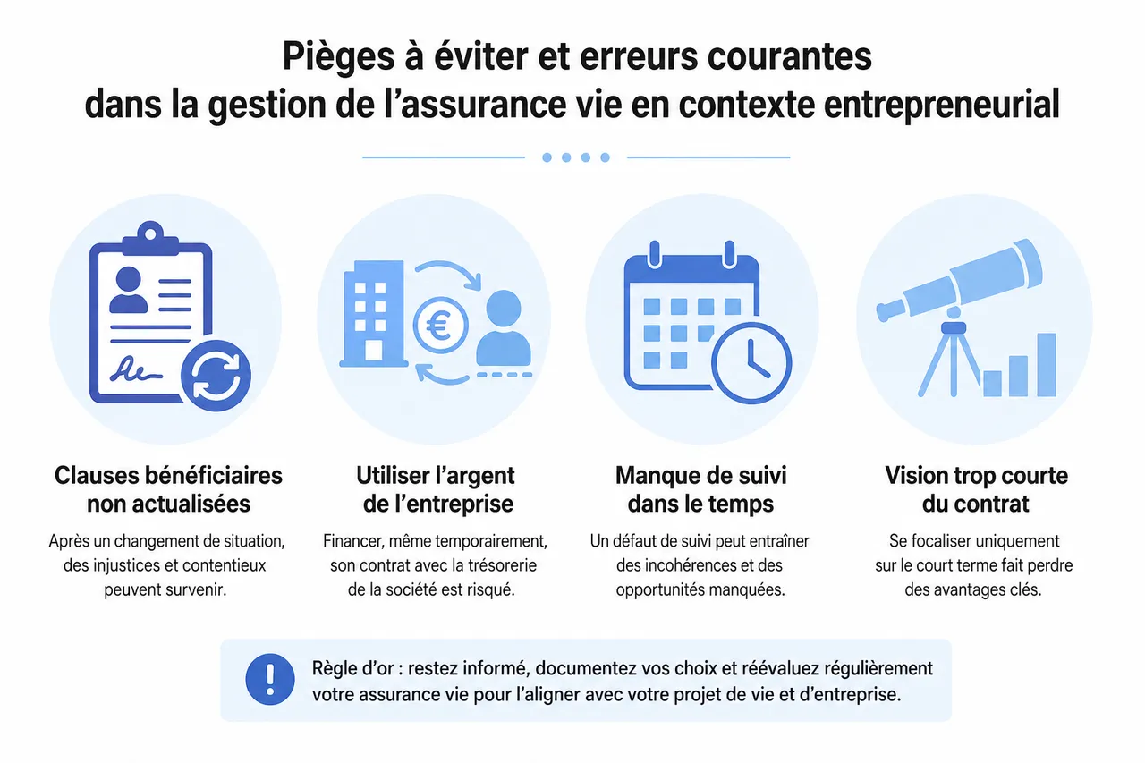 Assurance vie et dirigeant d’entreprise, comment utiliser les contrats à titre personnel sans les mélanger avec la trésorerie pro , Pièges à éviter et erreurs courantes dans la gestion de l’assurance vie en contexte entrepreneurial