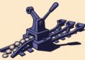 Illustration duotone indigo et ivoire : un aiguillage monumental oriente un flux de pieces vers trois voies distinctes, image de la clause beneficiaire qui dirige le capital
