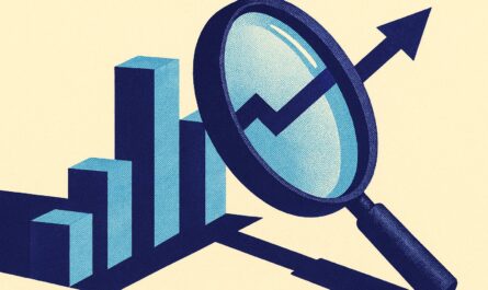 Illustration duotone indigo d'une loupe examinant une courbe de croissance, avis sur l'assurance vie Finary Life