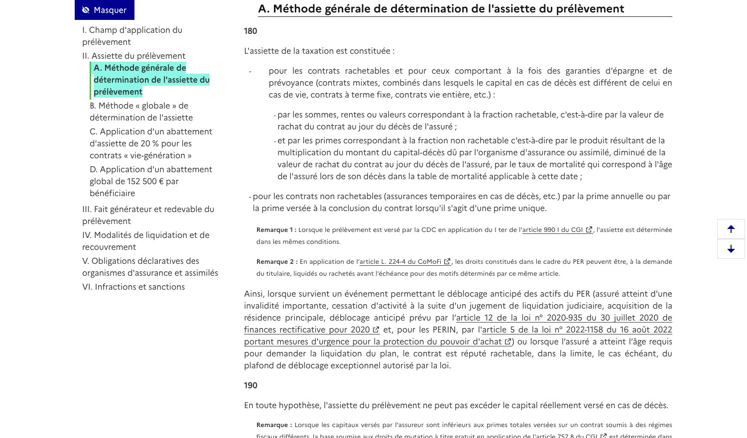 Paragraphe 180 du BOFiP BOI-TCAS-AUT-60 détaillant l'assiette du prélèvement de l'article 990 I