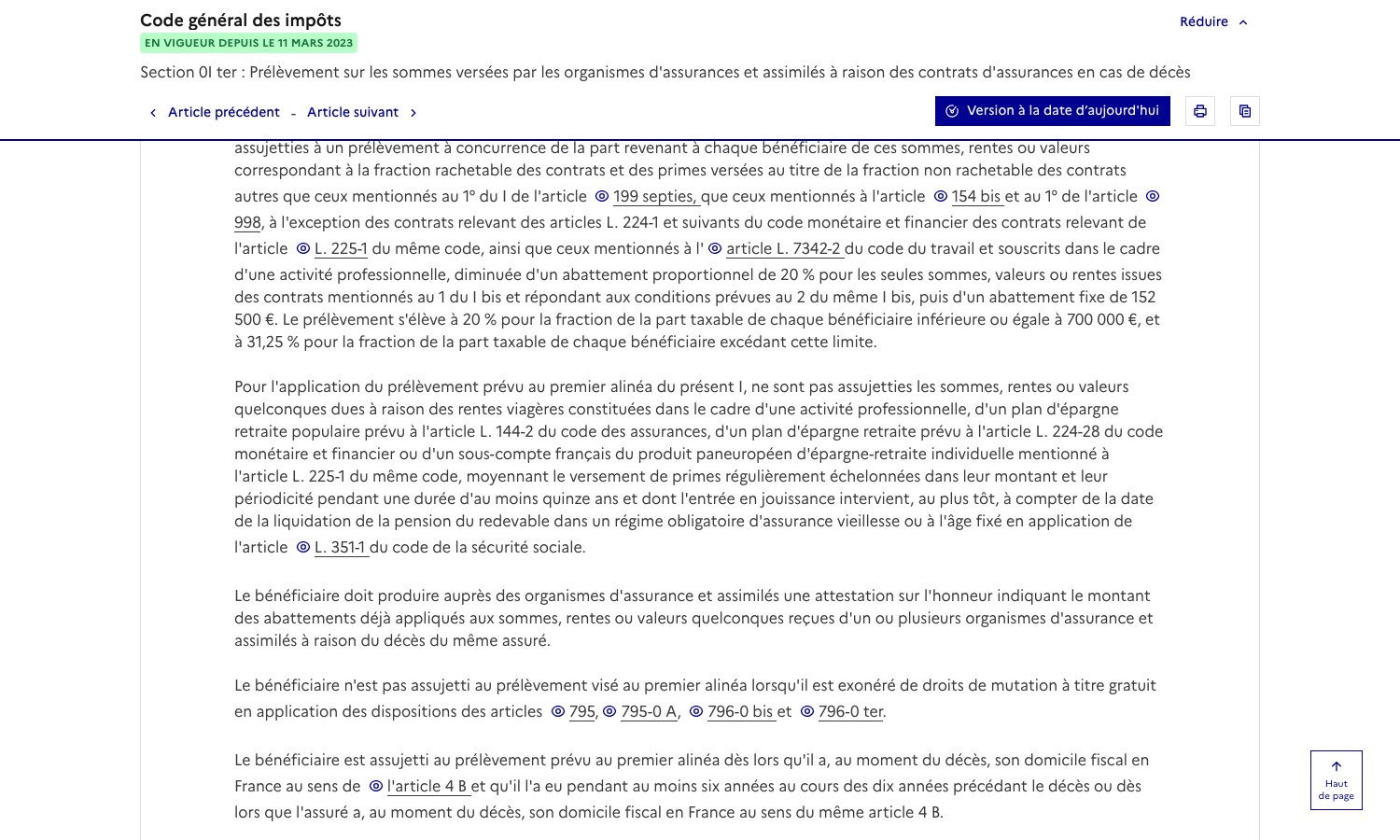 Texte de l'article 990 I du Code général des impôts sur Légifrance