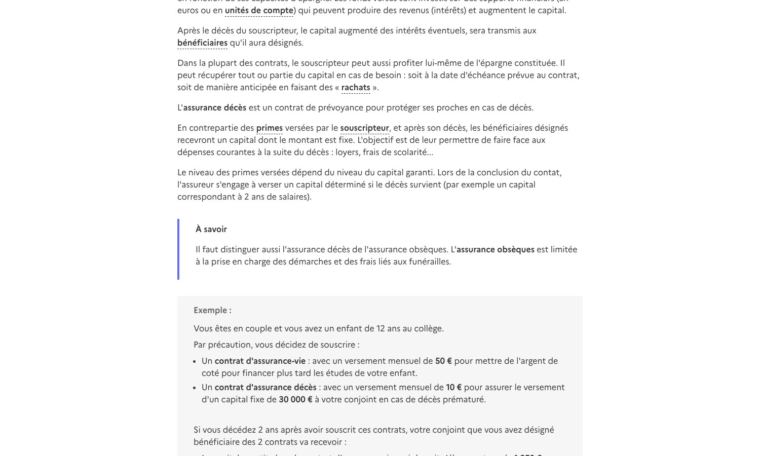Fiche Service-Public.fr F35395 distinguant l'assurance-vie de l'assurance décès