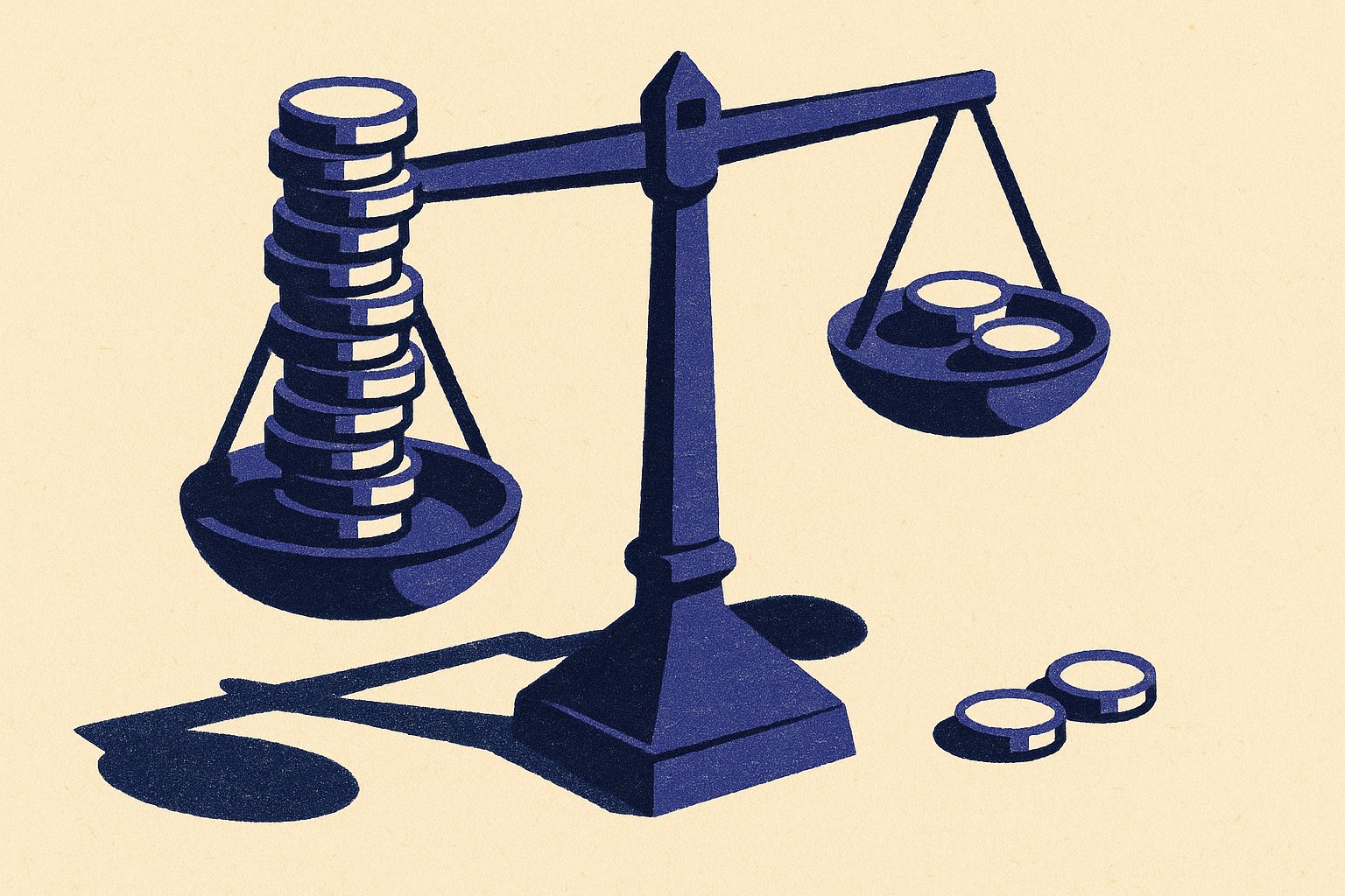 Illustration d'une balance à deux plateaux déséquilibrée, comparant le rendement affiché et le rendement réel de l'assurance vie