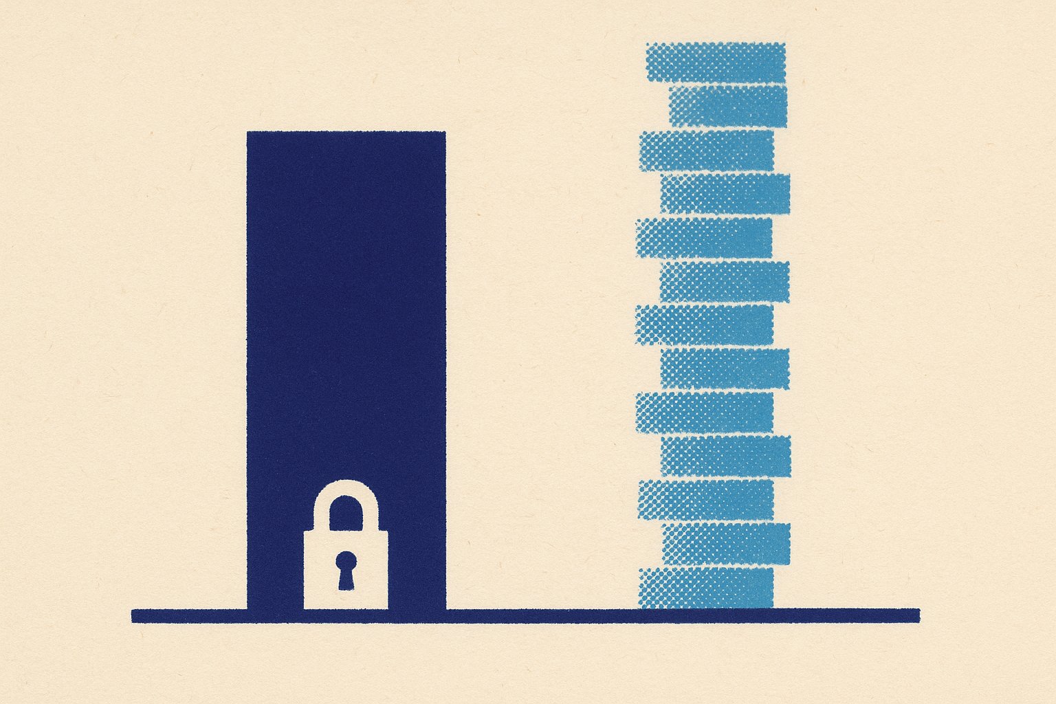 Deux colonnes : un socle garanti verrouillé et un empilement ascendant non garanti, illustrant taux technique et participation aux bénéfices