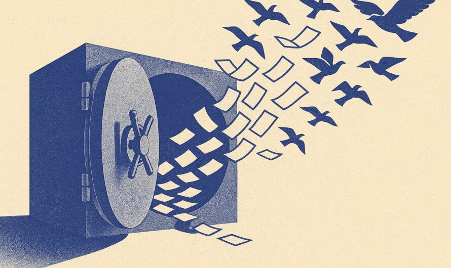 Coffre-fort ouvert d'où s'échappe un envol de billets, illustration du rachat d'assurance vie
