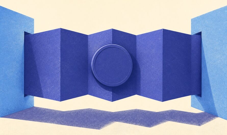 Illustration de presse financière : un accordéon de papier plié avec une pièce bloquée au milieu, métaphore du délai de versement d’un rachat d’assurance vie sur compte courant