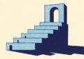 Escalier monumental a cinq marches ouvrant sur des portiques de plus en plus larges, image des cinq categories de souscripteurs d'un contrat luxembourgeois