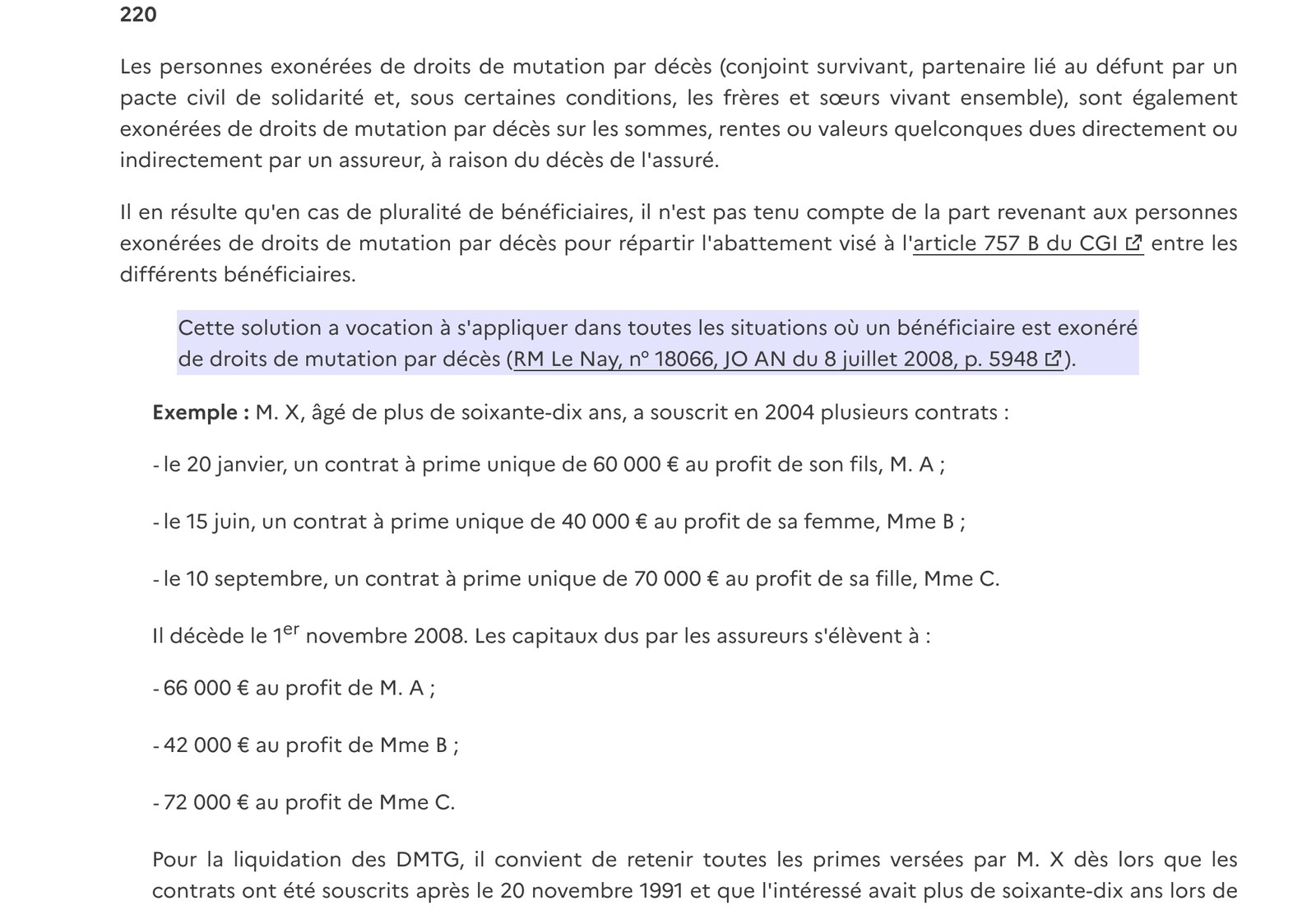 Paragraphe 220 du BOI-ENR-DMTG-10-10-20-20 sur le BOFiP, répartition de l'abattement de 30 500 euros