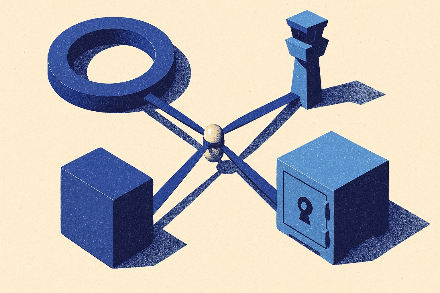 Métaphore abstraite du triangle de sécurité de l’assurance vie luxembourgeoise